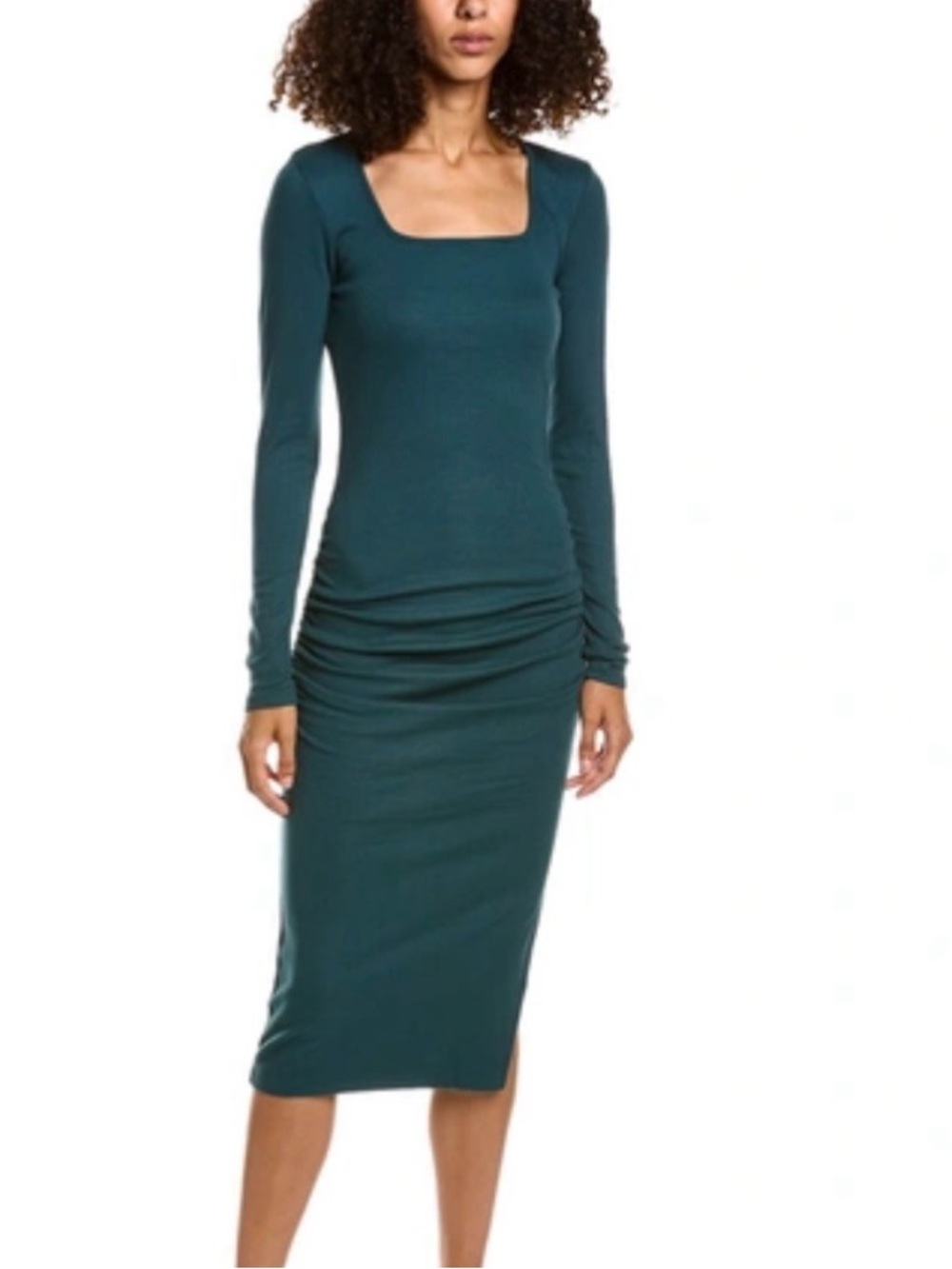 Michael Stars Long Sleeve Ribbed Teal Midi Dress